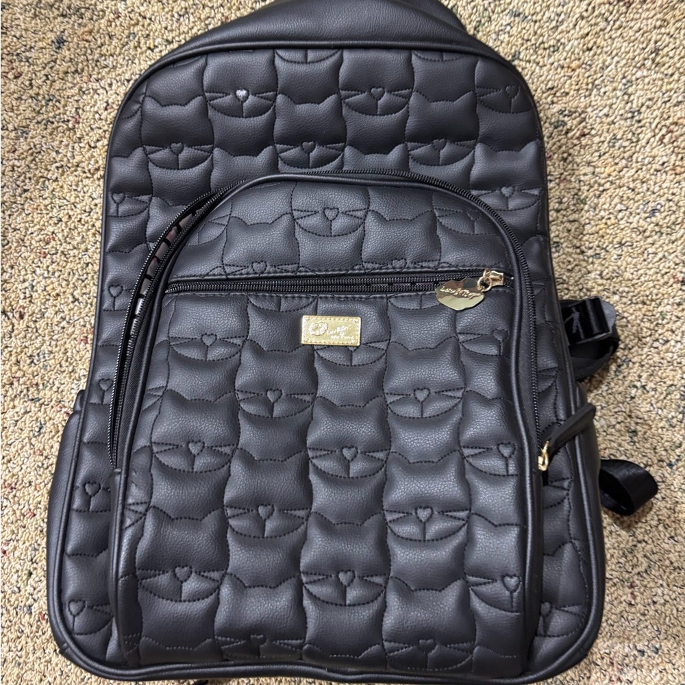 Betsey Johnson Black Cat-Embossed Pattern Faux Leather Backpack